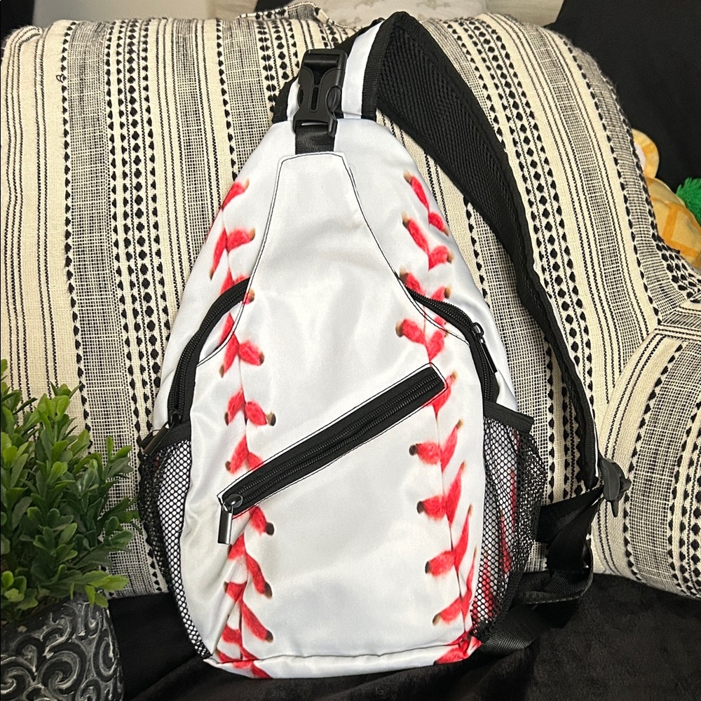 Baseball White and Red Sling Bag